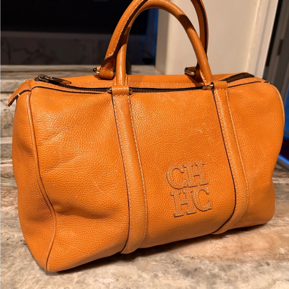 Carolina Herrera Orange Textured Leather Satchel